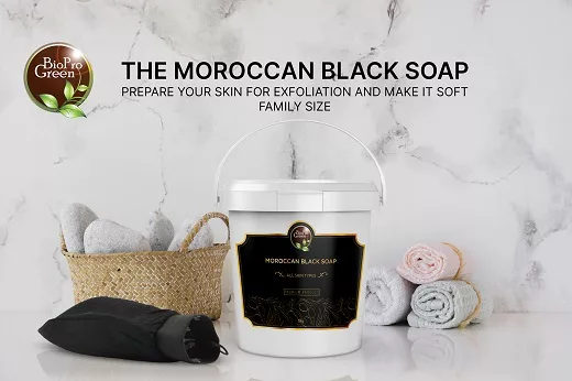 Moroccan black soap container with hammam accessories